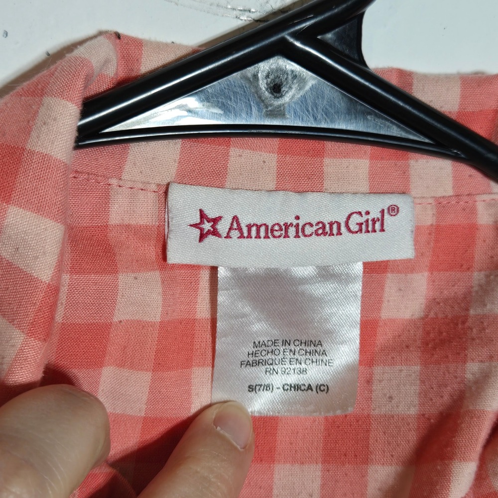 American Girl Girls Gingham Plaid Floral Pajama Top Small 7/8 Tenney Coral PJs - Picture 5 of 10